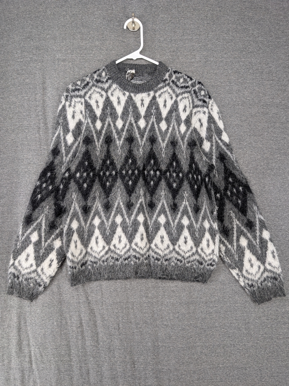 Men's Patterned Gray Crewneck Sweater